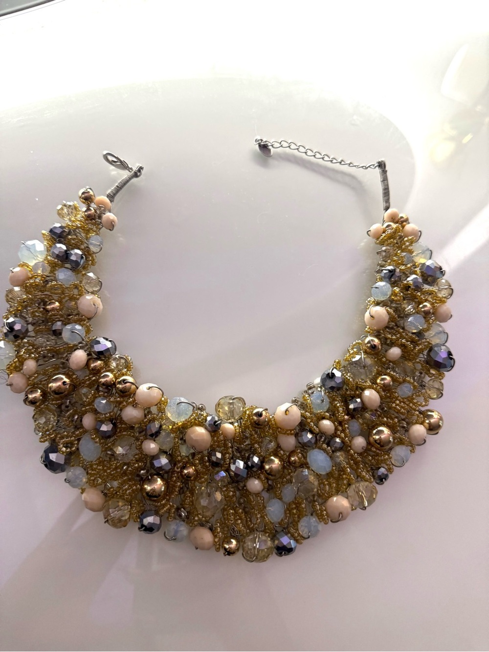 Aldo Gold, Pink and Blue Beaded Statement Necklace